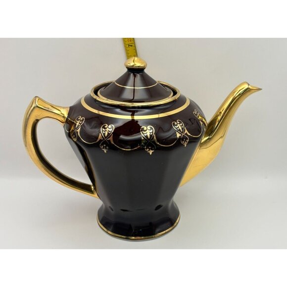Vintage Art Deco Teapot Fraunfelter Brown with Gold Trim Ornate Design - Picture 10 of 12